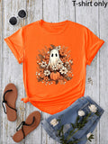 Women'WB shield Halloween Cartoon Ghost & Floral Print Round Neck Tee, Casual Short Sleeve Crew Neck T-Shirt for Summer,...