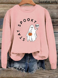 Women'WB shield Halloween Cartoon Ghost & Letter Print Drop Shoulder Sweatshirt, Casual Long Sleeve Round Neck Pullover...