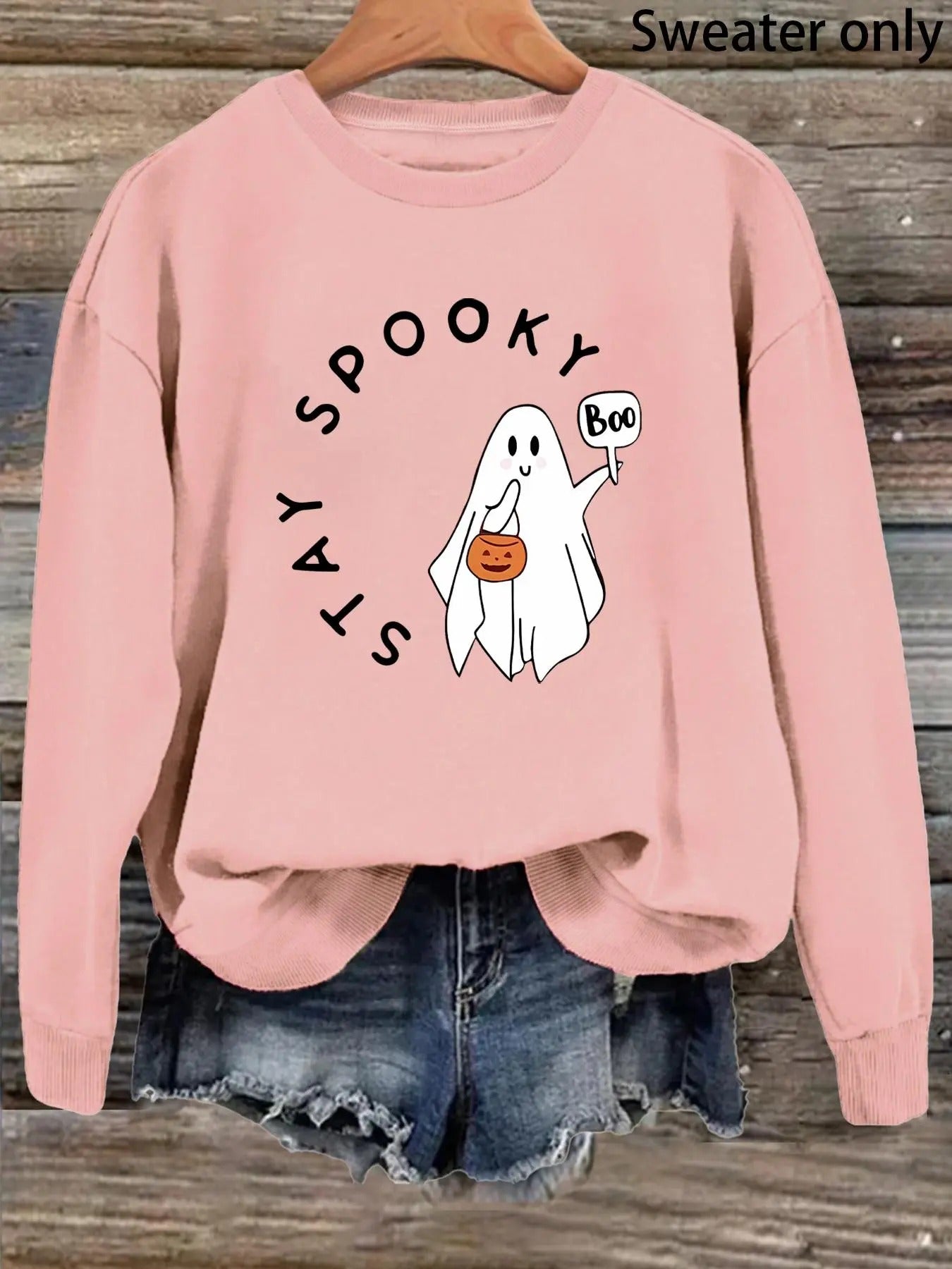 Women'WB shield Halloween Cartoon Ghost & Letter Print Drop Shoulder Sweatshirt, Casual Long Sleeve Round Neck Pullover...