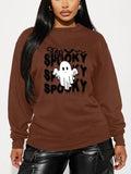 Women'WB shield Halloween Cartoon Ghost & Letter Print Drop Shoulder Sweatshirt, Casual Long Sleeve Round Neck Pullover...