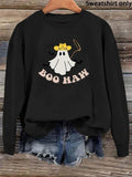 Women'WB shield Halloween Cartoon Ghost & Letter Print Round Neck Sweatshirt, Casual Long Sleeve Crew Neck Pullover for...