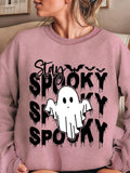 Women'WB shield Halloween Cartoon Ghost Graphic Print Crew Neck Sweatshirt, Casual Drop Shoulder Long Sleeve Pullover,...