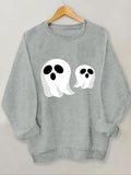 Women'WB shield Halloween Cartoon Ghost Print TNF Lined Sweatshirt, Casual Crew Neck Long Sleeve Pullover for Daily Wear,...