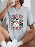 Women'WB shield Halloween Cartoon Graphic Print Round Neck Tee, Fashion Casual Drop Shoulder Short Sleeve T-shirt, Ladies...
