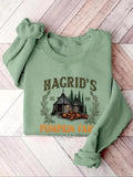 Women'WB shield Halloween Cartoon Pumpkin & Letter Print Round Neck Pullover, Fashion Casual Long Sleeve Crew Neck...