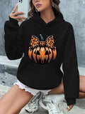 Women'WB shield Halloween Cartoon Pumpkin Print Hoodie, Casual Drop Shoulder Long Sleeve Hooded Sweatshirt, Lady Fall &...