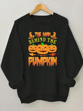 Women'WB shield Halloween Cartoon Pumpkin Print Round Neck Sweatshirt, Fashion Casual Letter Print Crew Neck Pullover for...