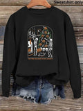Women'WB shield Halloween Cartoon Skeleton & Pumpkin Print Drop Shoulder Sweatshirt, Casual Long Sleeve Round Neck...