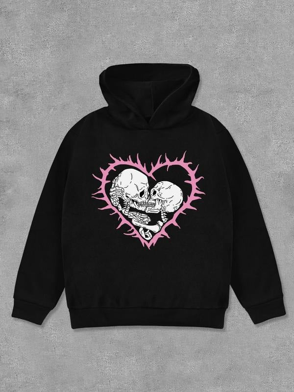 Women'WB shield Halloween Cartoon Skeleton Print Drop Shoulder Hoodie, Fashion Casual Regular Fit Hooded Sweatshirt for...