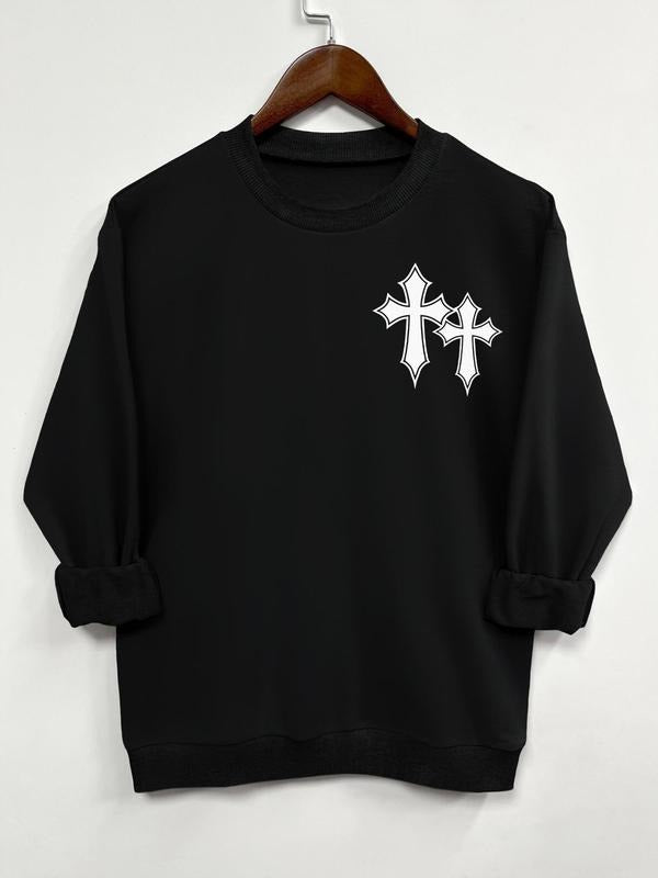 Women'WB shield Halloween Cross Print Crew Neck Sweatshirt, Casual Long Sleeve Pullover for Fall & Winter, Women'WB...