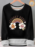 Women'WB shield Halloween Floral & Letter Print TNF Lined Tee, Casual Long Sleeve Round Neck T-shirt for Fall & Winter,...