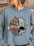 Women'WB shield Halloween Floral & Skull Print Drop Shoulder Sweatshirt, Casual Letter Graphic Long Sleeve Round Neck...