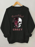 Women'WB shield Halloween Floral & Skull Print Round Neck Sweatshirt, Trendy Casual Long Sleeve Pullover for Daily Wear,...