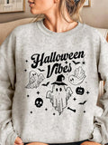 Women'WB shield Halloween Ghost & Letter Print Drop Shoulder Sweatshirt, Casual Long Sleeve Round Neck Pullover for Daily...