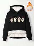 Women'WB shield Halloween Ghost Print TNF Lined Ribbed Hoodie, Fashion Casual Long Sleeve Hooded Sweatshirt for Daily...