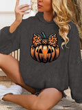 Women'WB shield Halloween Leopard Pumpkin Print Hoodie, Fashion Casual Long Sleeve Hooded Sweatshirt for Daily Holiday...