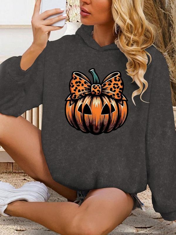 Women'WB shield Halloween Leopard Pumpkin Print Hoodie, Fashion Casual Long Sleeve Hooded Sweatshirt for Daily Holiday...