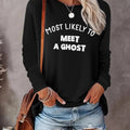 Women'WB shield Halloween Letter Print Drop Shoulder Sweatshirt, Casual Long Sleeve Round Neck Pullover for Daily Wear,...