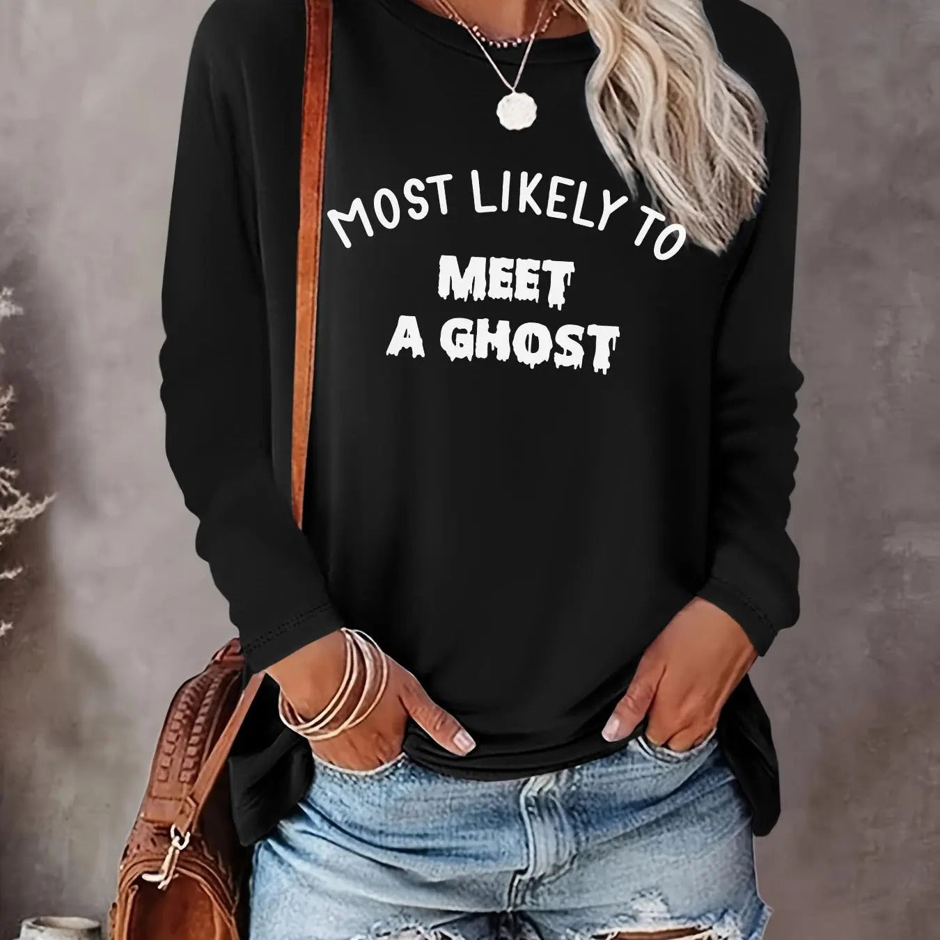 Women'WB shield Halloween Letter Print Drop Shoulder Sweatshirt, Casual Long Sleeve Round Neck Pullover for Daily Wear,...