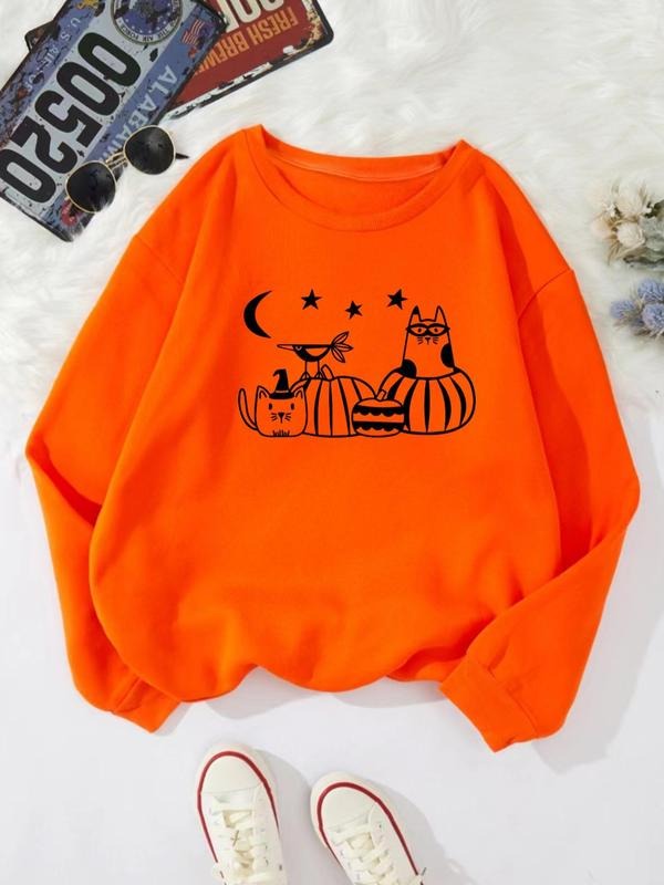 Women'WB shield Halloween Print Drop Shoulder Sweatshirt, Casual Long Sleeve Round Neck Pullover for Daily Wear, Ladies...