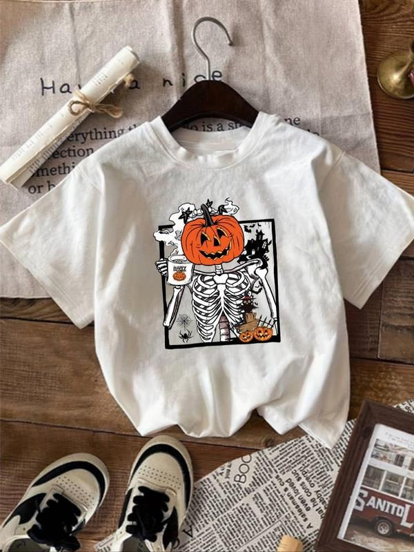 Women'WB shield Halloween Print Round Neck Tee, Casual Short Sleeve Crew Neck T-Shirt for Summer, Fashion Women'WB shield...