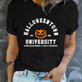 Women'WB shield Halloween Print Round Neck Tee, Fashion Casual Crew Neck Short Sleeve T-Shirt for Daily Holiday Vacation...