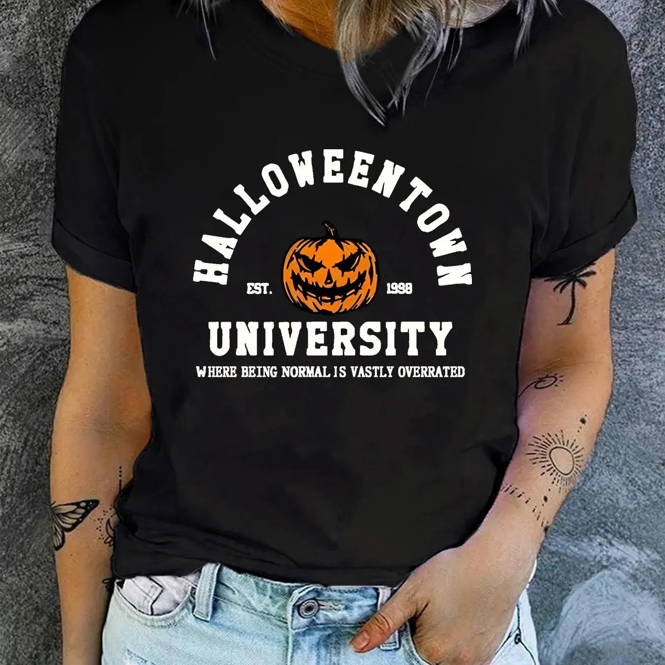 Women'WB shield Halloween Print Round Neck Tee, Fashion Casual Crew Neck Short Sleeve T-Shirt for Daily Holiday Vacation...