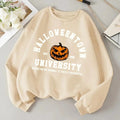 Women'WB shield Halloween Pumpkin & Letter Print Drop Shoulder Sweatshirt, Casual Long Sleeve Round Neck Pullover for...