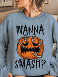 Women'WB shield Halloween Pumpkin & Letter Print Drop Shoulder Sweatshirt, Casual Long Sleeve Round Neck Pullover for...