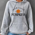 Women'WB shield Halloween Pumpkin & Letter Print Waffle Knit Hoodie, Fashion Casual Drawstring Pocket Hooded Sweatshirt...