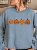 Women'WB shield Halloween Pumpkin Print Drop Shoulder Sweatshirt, Casual Long Sleeve Round Neck Pullover for Daily Wear,...