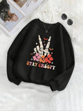 Women'WB shield Halloween Skull Hand & Floral & Letter Print TNF Lined Sweatshirt, Casual Long Sleeve Round Neck Pullover...