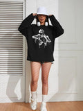 Women'WB shield Halloween Skull Print Drop Shoulder Sweatshirt, Casual Long Sleeve Round Neck Pullover for Fall & Winter,...