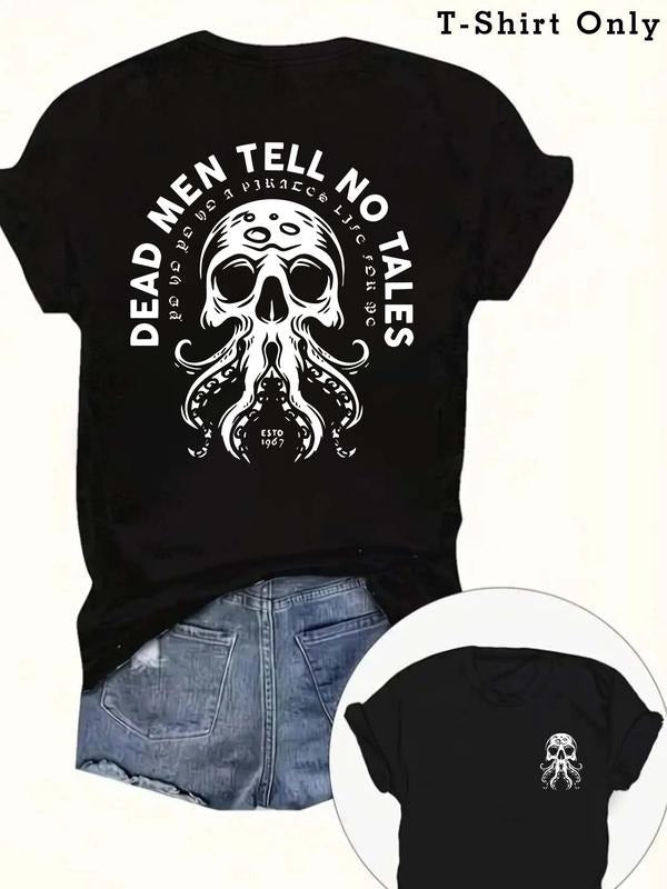 Women'WB shield Halloween Skull Print Round Neck Tee, Fashion Casual Crew Neck T-Shirt for Daily Holiday Vacation Outdoor...