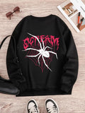 Women'WB shield Halloween Spider & Letter Print Drop Shoulder Sweatshirt, Casual Long Sleeve Round Neck Pullover for...