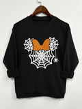 Women'WB shield Halloween Spider Web Print Drop Shoulder Sweatshirt, Casual Long Sleeve Round Neck Pullover for Daily...