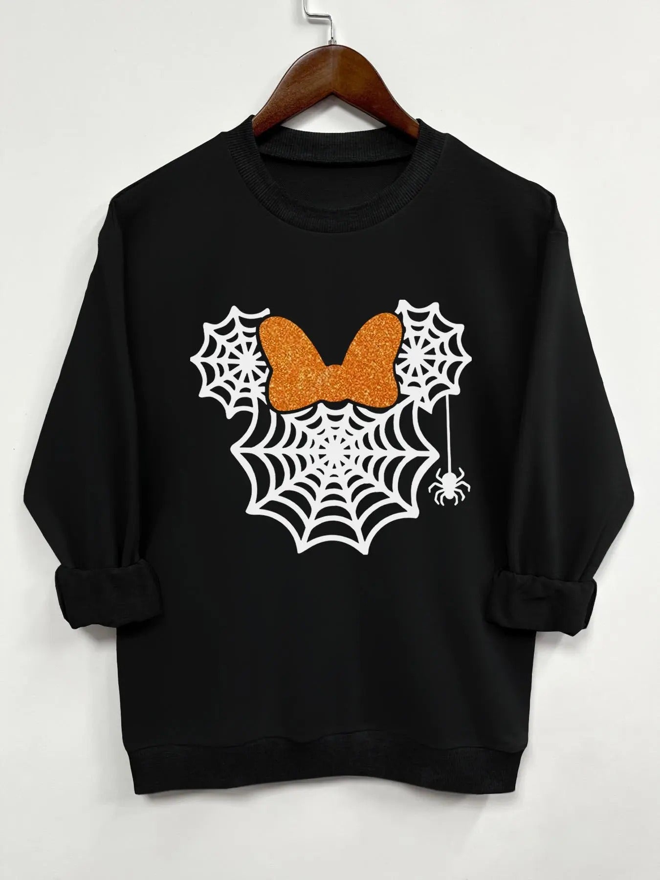 Women'WB shield Halloween Spider Web Print Drop Shoulder Sweatshirt, Casual Long Sleeve Round Neck Pullover for Daily...