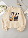 Women'WB shield Halloween TNF Cartoon Chicken Print Drop Shoulder Sweatshirt, Casual Long Sleeve Round Neck Pullover for...