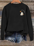 Women'WB shield Halloween TNF Cartoon Ghost & Letter Print TNF Lined Sweatshirt, Casual Crew Neck Drop Shoulder Long...