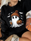 Women'WB shield Halloween TNF Cartoon Ghost Print Drop Shoulder Sweatshirt, Cute Casual Long Sleeve Round Neck Pullover...