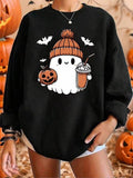 Women'WB shield Halloween TNF Cartoon Graphic Print Crew Neck Sweatshirt, Casual Drop Shoulder Long Sleeve Pullover,...