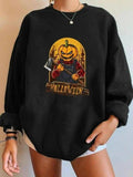 Women'WB shield Halloween TNF Cartoon Pumpkin Print Drop Shoulder Sweatshirt, Casual Long Sleeve Round Neck Pullover for...