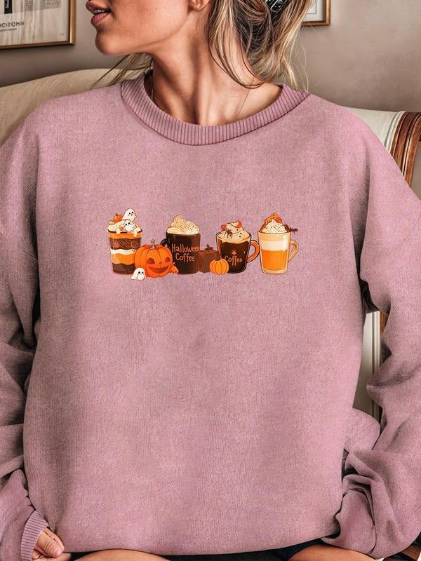Women'WB shield Halloween TNF Drink Print Drop Shoulder Sweatshirt, Casual Long Sleeve Round Neck Pullover for Daily...