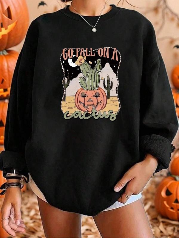 Women'WB shield Halloween TNF Drop Shoulder Sweatshirt, Casual Long Sleeve Round Neck Pullover for Daily Wear, Ladies...