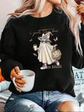 Women'WB shield Halloween TNF Ghost & Letter Print TNF Lined Drop Shoulder Sweatshirt, Casual Long Sleeve Round Neck...