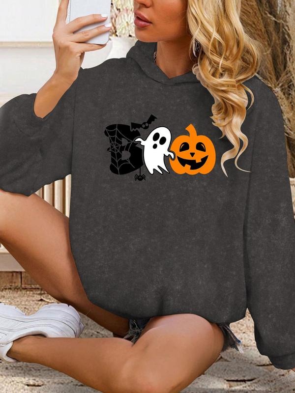 Women'WB shield Halloween TNF Ghost & Pumpkin Print Sweatshirt, Casual Long Sleeve Round Neck Pullover for Daily Wear,...