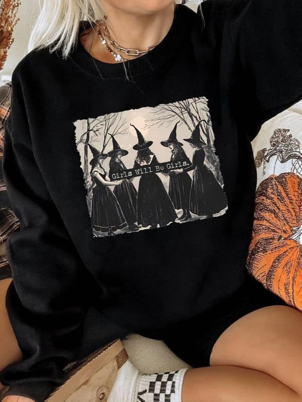 Women'WB shield Halloween TNF Graphic Drop Shoulder Sweatshirt, Casual Long Sleeve Round Neck Pullover for Daily Wear,...