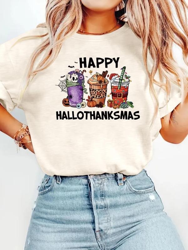 Women'WB shield Halloween TNF Graphic Round Neck Tee, Fashion Casual Crew Neck T-shirt for Daily Holiday Vacation Outdoor...
