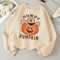 Women'WB shield Halloween TNF Letter & Pumpkin Print Drop Shoulder TNF Lined Sweatshirt, Casual Long Sleeve Round Neck...