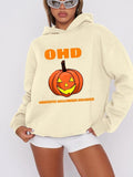 Women'WB shield Halloween TNF Letter & Pumpkin Print Hoodie, Fashion Casual Drop Shoulder Long Sleeve Hooded Sweatshirt...